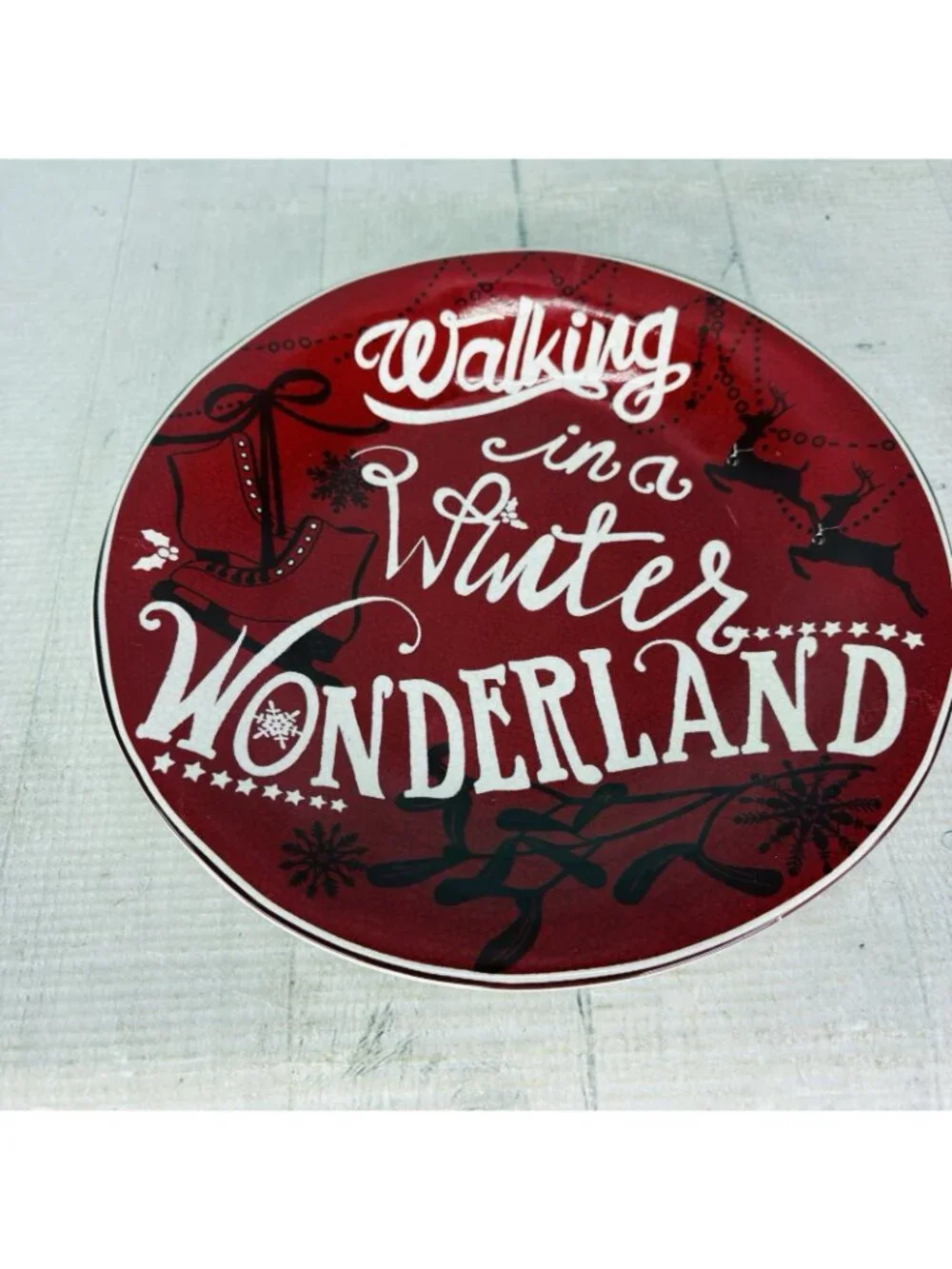 222 Fifth CHRISTMAS TUNES  Red White Words Porcelain 9